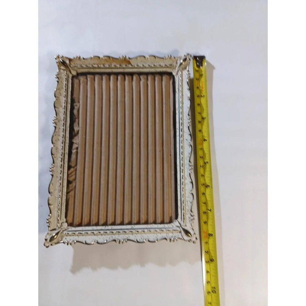 White Metal Picture Frame‎ 5x7 Ornate Baroque Vintage Photo Tabletop Easel Back